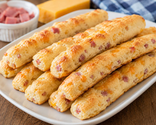Ham and cheese biscuit sticks