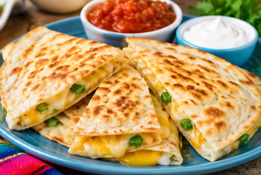 Cheese quesadilla cut into wedges