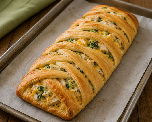 Homemade chicken broccoli braid with cheese filling
