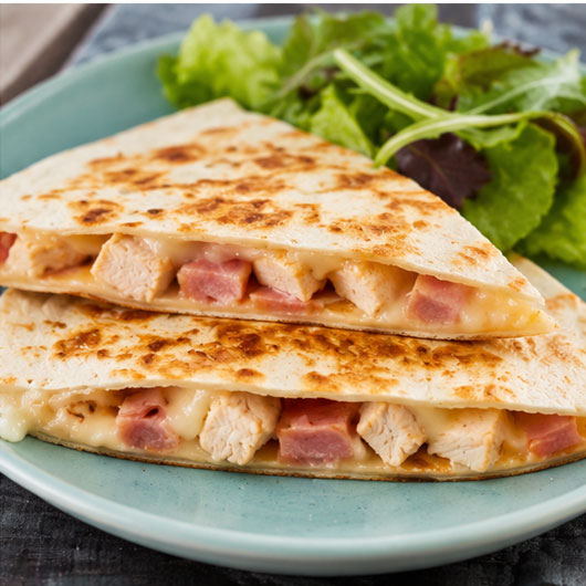 Chicken ham and cheese quesadilla