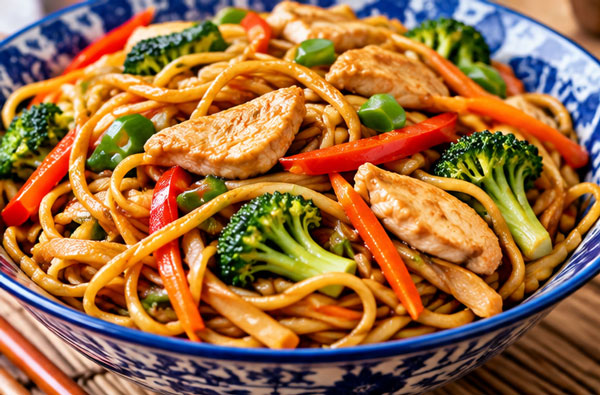 Chicken Lo Mein noodles with chicken and vegetables