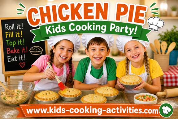 Chicken pie kids cooking party with mini chicken pot pies