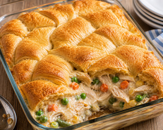 Rotisserie chicken pot pie with crescent roll topping
