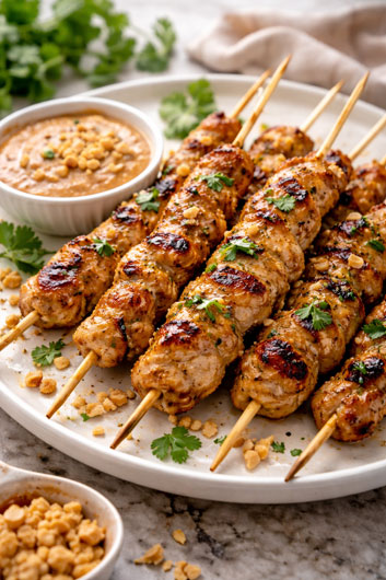 chicken satay skewers with peanut sauce - chgt