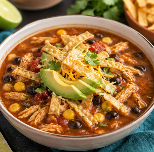 Chicken tortilla soup with tortilla chips
