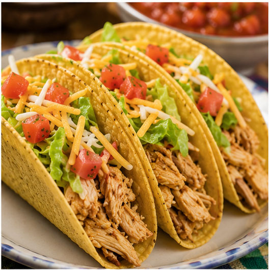 Easy chicken tacos with salsa shredded lettuce beans and cheese