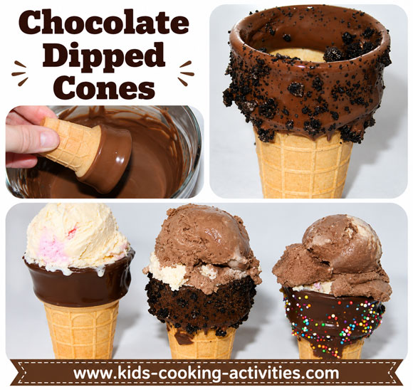 Chocolate dipped ice cream cones