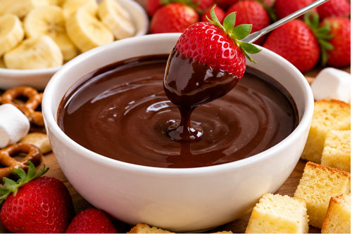 easy chocolate fondue with cake and fruit dippers