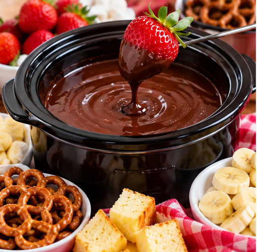 Chocolate fondue served in the crockpot