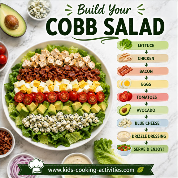 Classic Cobb salad with chicken bacon eggs tomatoes avocado and blue cheese
