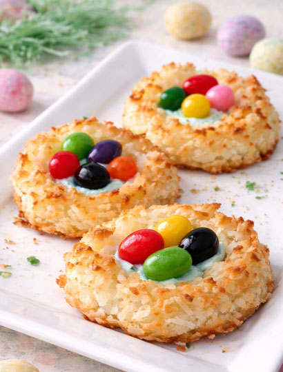 Coconut nests cookies filled with jelly beans for Easter- chgt/kca