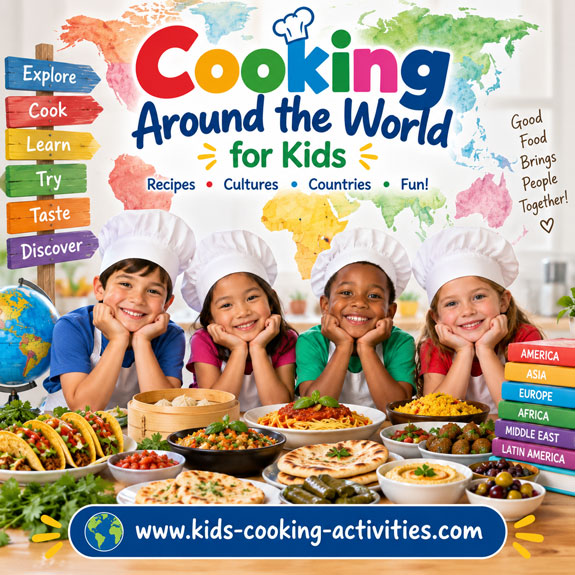 Kids exploring cooking around the world with international recipes