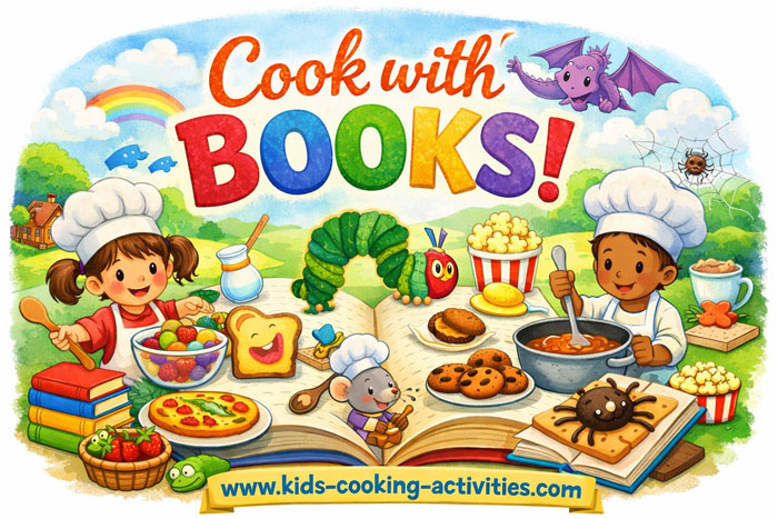 Cook with books collage for kids reading and cooking activities