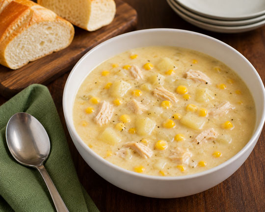 Chicken potato corn chowder with creamy broth