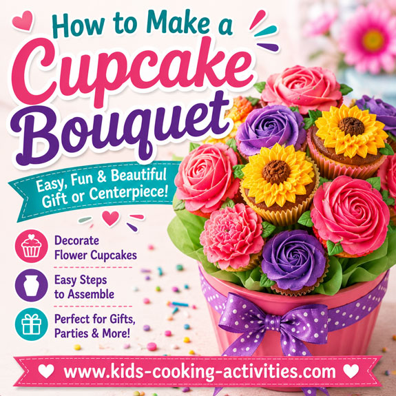 cupcake bouquet gift made with decorated cupcakes