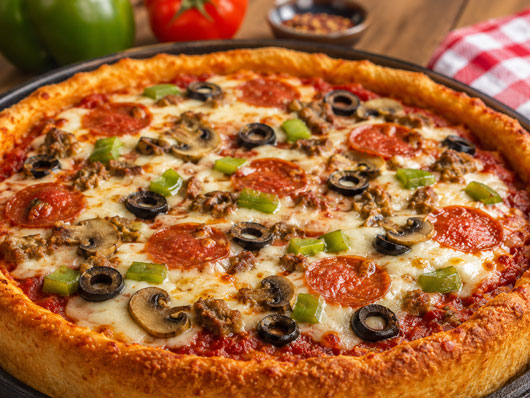 Homemade deep dish pizza