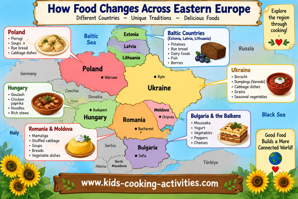 Map showing how foods and cooking traditions change across Eastern Europe
