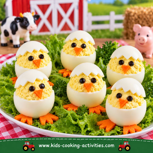Egg chicks arranged on a serving platter