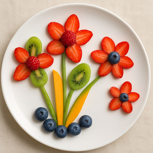 Colorful edible flowers made from fresh fruit