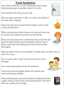 food sanitation chart