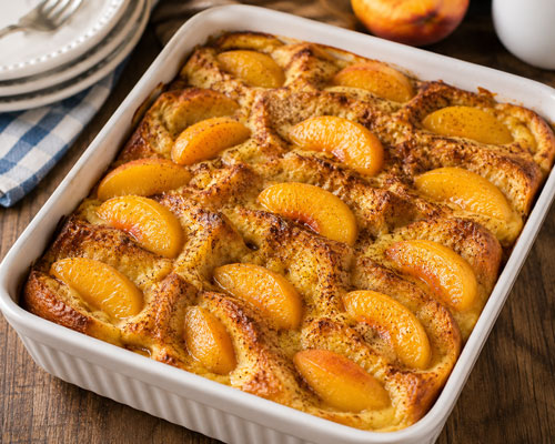 Overnight baked French toast with peaches