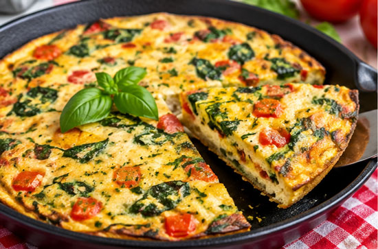 Italian vegetable frittata with tomatoes and Parmesan cheese
