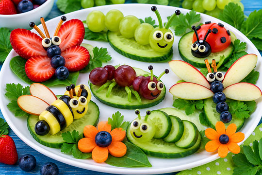 Fruit bugs and edible insect snacks for kids
