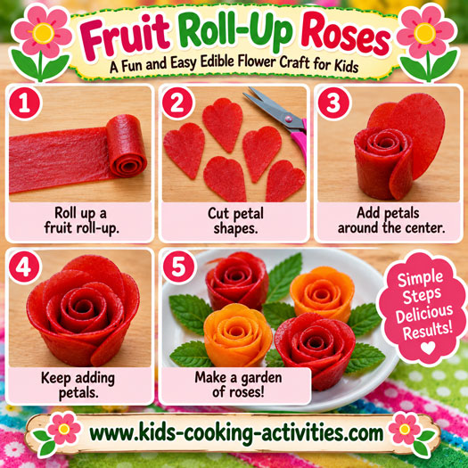 Edible roses made from rolled fruit leather