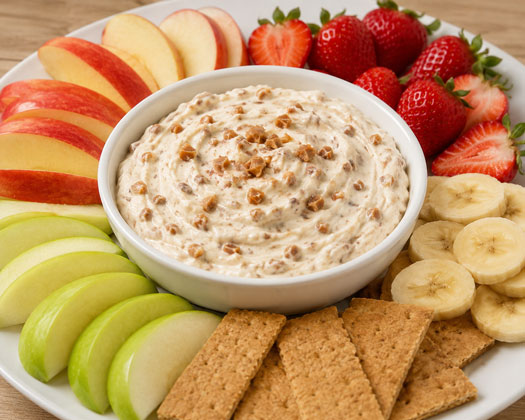 Fruit toffee dip served with fresh fruit