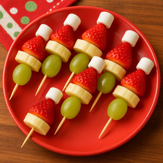 Grinch fruit kabobs
