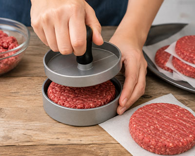 using a hamburger patty maker