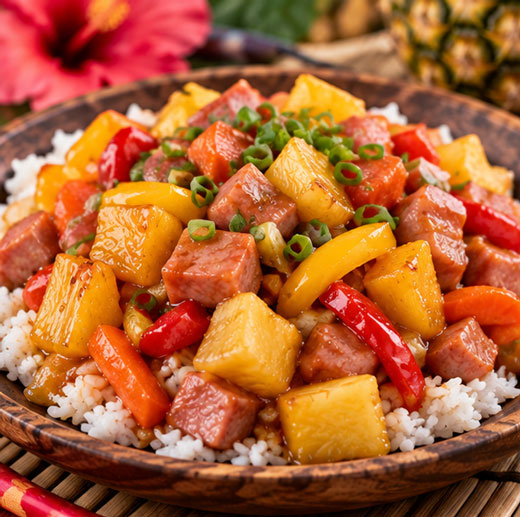 Hawaiian sweet and sour ham with pineapple and vegetables