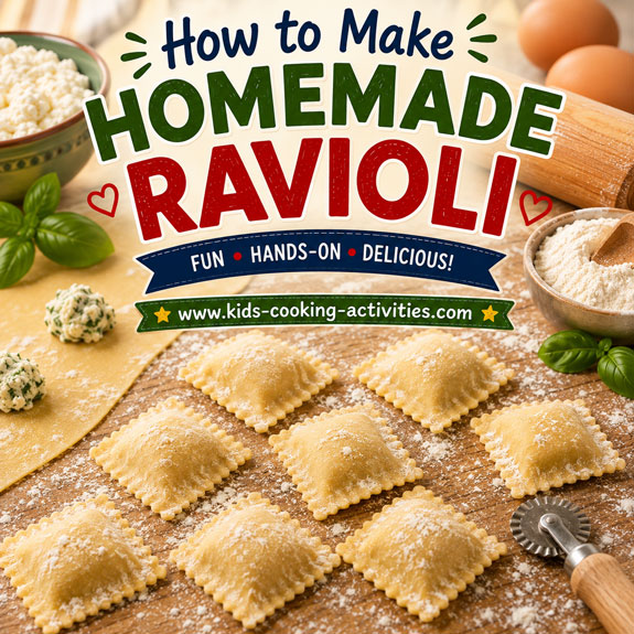 Rolling fresh pasta dough to make homemade ravioli
