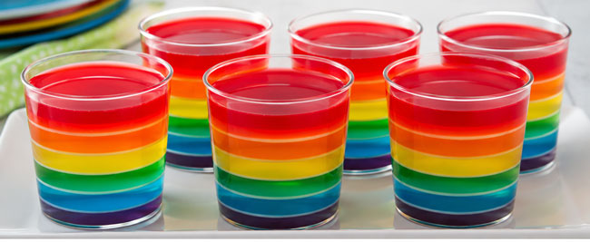 Rainbow Jell-O cups
