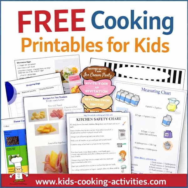 Free kids cooking printables including recipe cards charts and worksheets