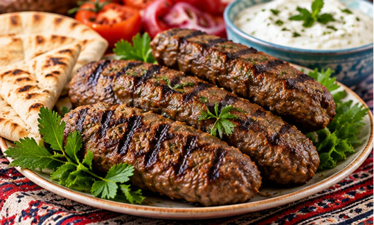 Turkish-style kofta made with seasoned ground lamb or beef