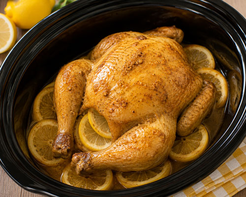 Lemon mustard crockpot roast chicken