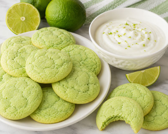 Lime sugar cookies with yogurt dip