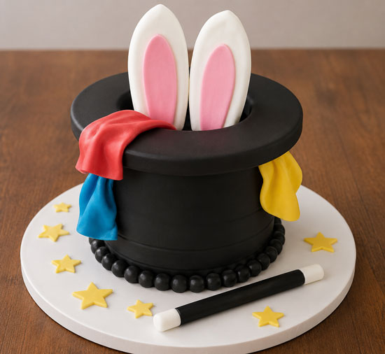 Magic party bunny in a hat cake