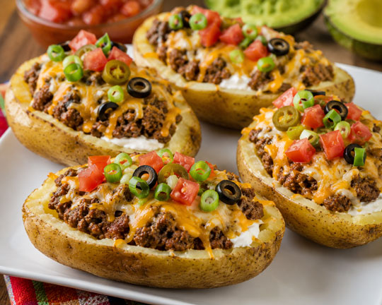 Mexican beef filled potatoes