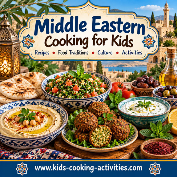 Middle Eastern cooking for kids with regional foods, ingredients and cooking activities