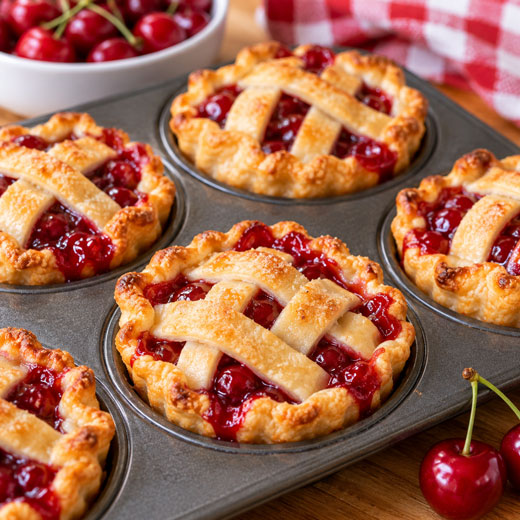 Mini cherry pies baked in a muffin tin