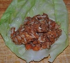 meat mixture in cabbage roll