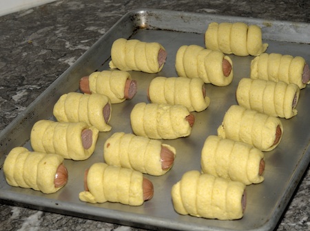 pan of corn dog rollups