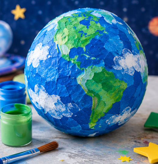 Paper mache planet craft for a space dinner party