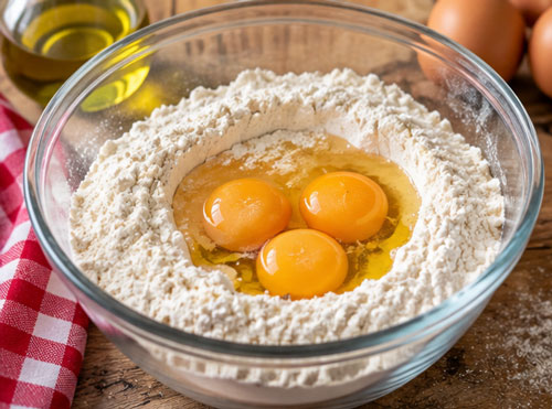 Mixing eggs into homemade pasta dough