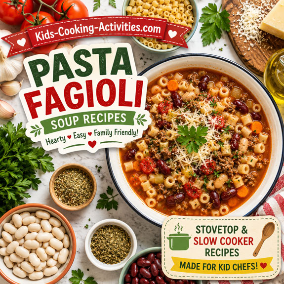 Homemade pasta fagioli soup with beans and vegetables