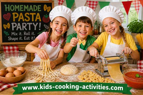Homemade pasta kids cooking party