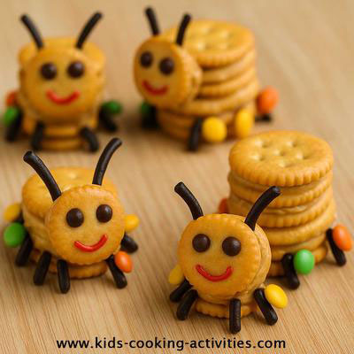 Peanut butter caterpillars made from sandwich crackers and candy