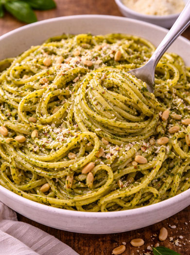 pesto pasta with parmesan cheese-CHGT